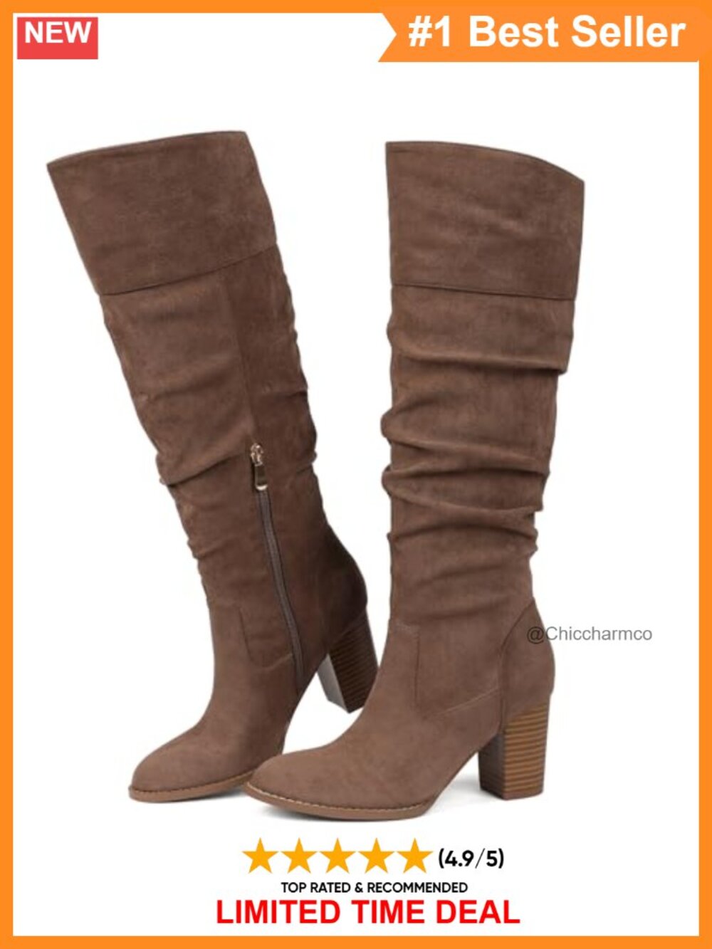 Suede Slouch Knee High Boots Chunky Heel Pull On Tall Western